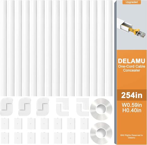 Delamu 254in Cord Hider, One-Wire Cable Hider, Cable Covers for Cords on Wall, Easy-to-Install Cable Hiders for Mounted Tv, Cable Management Kit, L16.9in W0.59 H0.4in, White in Saudi Arabia