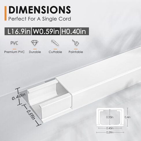 Delamu 254in Cord Hider, One-Wire Cable Hider, Cable Covers for Cords on Wall, Easy-to-Install Cable Hiders for Mounted Tv, Cable Management Kit, L16.9in W0.59 H0.4in, White in Saudi Arabia