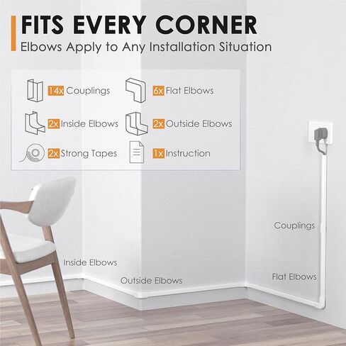 Delamu 254in Cord Hider, One-Wire Cable Hider, Cable Covers for Cords on Wall, Easy-to-Install Cable Hiders for Mounted Tv, Cable Management Kit, L16.9in W0.59 H0.4in, White in Saudi Arabia