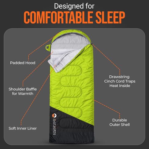 Expedition Sleeping Bag with Compression Sack – 32°F/0°C for Teens/Adults Up to 6'2", Lightweight, Water-Resistant, Backpacking Sleeping Bag for Camping, Hiking in Saudi Arabia