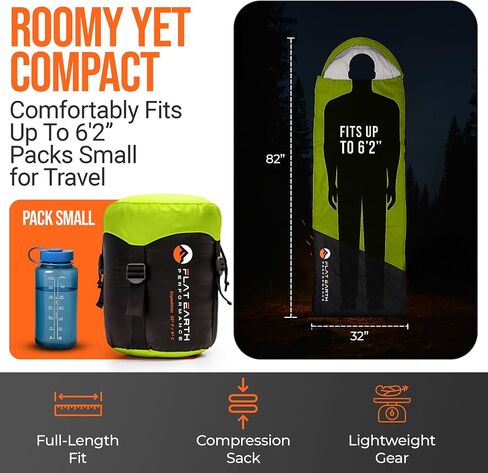 Expedition Sleeping Bag with Compression Sack – 32°F/0°C for Teens/Adults Up to 6'2", Lightweight, Water-Resistant, Backpacking Sleeping Bag for Camping, Hiking in Saudi Arabia
