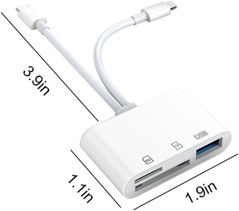 SD Card Reader for iPhone ipad Accessories, Lightning to USB-C Adapter with Dual Slots & USB Port, Memory Cards for Cameras Digital Reader to Mac MacBook Pro/Air/Mini Android Laptop, White in Saudi Arabia