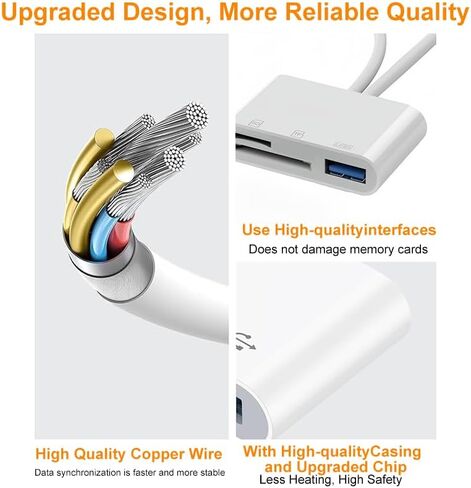 SD Card Reader for iPhone ipad Accessories, Lightning to USB-C Adapter with Dual Slots & USB Port, Memory Cards for Cameras Digital Reader to Mac MacBook Pro/Air/Mini Android Laptop, White in Saudi Arabia
