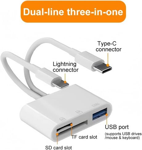 SD Card Reader for iPhone ipad Accessories, Lightning to USB-C Adapter with Dual Slots & USB Port, Memory Cards for Cameras Digital Reader to Mac MacBook Pro/Air/Mini Android Laptop, White in Saudi Arabia