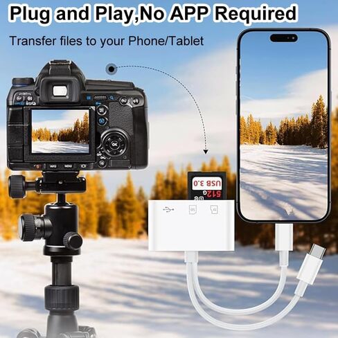 SD Card Reader for iPhone ipad Accessories, Lightning to USB-C Adapter with Dual Slots & USB Port, Memory Cards for Cameras Digital Reader to Mac MacBook Pro/Air/Mini Android Laptop, White in Saudi Arabia