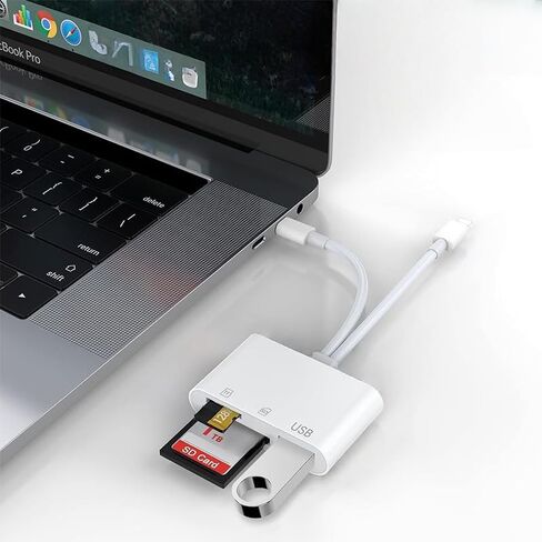 SD Card Reader for iPhone ipad Accessories, Lightning to USB-C Adapter with Dual Slots & USB Port, Memory Cards for Cameras Digital Reader to Mac MacBook Pro/Air/Mini Android Laptop, White in Saudi Arabia