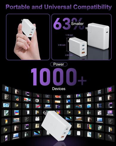 USB C Charger Block 100W ، 3-Port Gan Super Fast Charger ، محول شاحن الجدار من النوع C مع كبل شحن USB C 10 أقدام لـ MacBook Pro/Air و iPad Pro و iPhone 16/15Pro و S25/S24/S23 والمزيد [2 Pack] in Kuwait