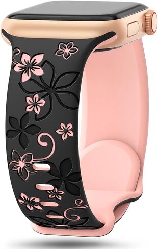 نطاقات محفورة الأزهار متوافقة مع Apple Watch Band 41mm 40mm 44mm 45mm 42mm 38mm 46mm 49mm للنساء ، حزام Sport Sport Soft Flower Flower لطيف لـ IWatch Series SE 10 9 8 7 5 4 3 2 1 in Kuwait
