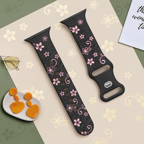 نطاقات محفورة الأزهار متوافقة مع Apple Watch Band 41mm 40mm 44mm 45mm 42mm 38mm 46mm 49mm للنساء ، حزام Sport Sport Soft Flower Flower لطيف لـ IWatch Series SE 10 9 8 7 5 4 3 2 1 in Kuwait