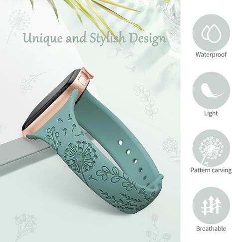 AMSKY 6 Pack Slim Floral Engraved Bands Compatible with Apple Watch Band 40mm 41mm 42mm 38mm 44mm 45mm 46mm 49mm for Women,Cute Silicone Sport Strap for iWatch Series 10 Ultra 9 8 7 6 5 4 3 2 1 SE in Kuwait