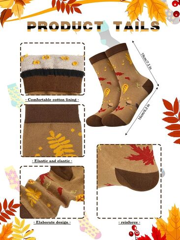SATINIOR 4 Pairs Autumn Socks Colorful Novelty Socks Thanksgiving Holiday Sock Fall Leaves Pumpkin Pattern Sock for Women Girls, Multicolor, One Size in Kuwait