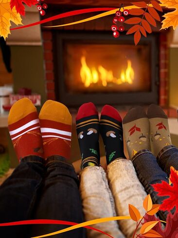 SATINIOR 4 Pairs Autumn Socks Colorful Novelty Socks Thanksgiving Holiday Sock Fall Leaves Pumpkin Pattern Sock for Women Girls, Multicolor, One Size in Kuwait