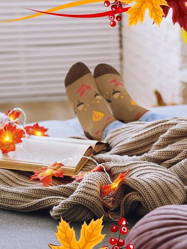 SATINIOR 4 Pairs Autumn Socks Colorful Novelty Socks Thanksgiving Holiday Sock Fall Leaves Pumpkin Pattern Sock for Women Girls, Multicolor, One Size in Kuwait