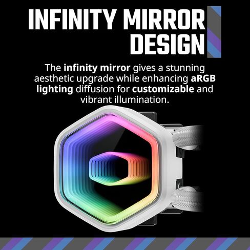 Cooler Master 240 Core II White AIO CPU CAPU COWNER ، R9 | U7 | I7 ، Dual Chamber G9R PUMP ، Infinity Mirror Argb ، 400 مم أنابيب ، رادياتير 240 مم ، مروحة PWM 120 مم ، AMD RYZEN AM5 | 4 ، Intel LGA 1851 | 1700 منصة in Kuwait