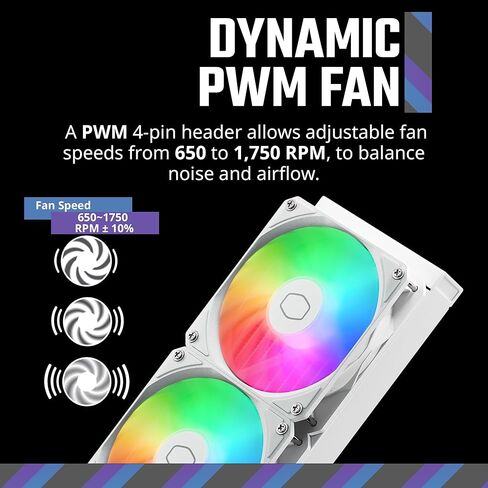 Cooler Master 240 Core II White AIO CPU CAPU COWNER ، R9 | U7 | I7 ، Dual Chamber G9R PUMP ، Infinity Mirror Argb ، 400 مم أنابيب ، رادياتير 240 مم ، مروحة PWM 120 مم ، AMD RYZEN AM5 | 4 ، Intel LGA 1851 | 1700 منصة in Kuwait