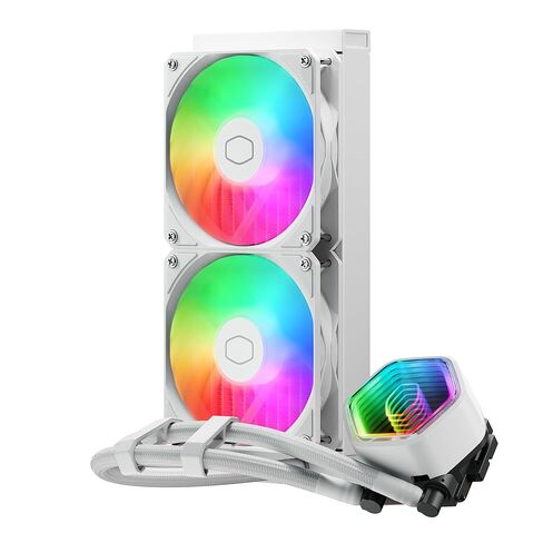 Cooler Master 240 Core II White AIO CPU CAPU COWNER ، R9 | U7 | I7 ، Dual Chamber G9R PUMP ، Infinity Mirror Argb ، 400 مم أنابيب ، رادياتير 240 مم ، مروحة PWM 120 مم ، AMD RYZEN AM5 | 4 ، Intel LGA 1851 | 1700 منصة in Kuwait