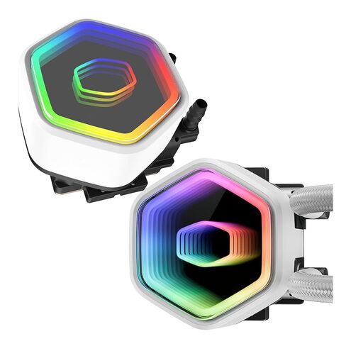 Cooler Master 240 Core II White AIO CPU CAPU COWNER ، R9 | U7 | I7 ، Dual Chamber G9R PUMP ، Infinity Mirror Argb ، 400 مم أنابيب ، رادياتير 240 مم ، مروحة PWM 120 مم ، AMD RYZEN AM5 | 4 ، Intel LGA 1851 | 1700 منصة in Kuwait