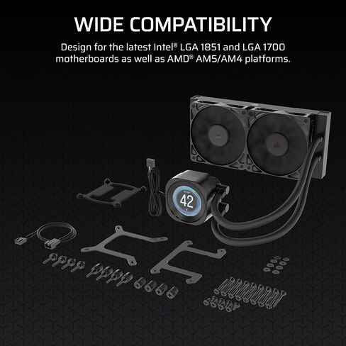 Corsair Nautilus 360 RS LCD Liquid CPU Cooler – 2.1" IPS LCD Screen, 360mm AIO, Low-Noise, Daisy-Chain, Intel LGA 1851/1700, AMD AM5/AM4 – 3X RS120 Fans Included – Black in Saudi Arabia