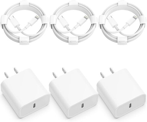 USB C Charger iPhone Charger Fast Charging 3Pack 20W Type C Clost Cloch Wall Charger مع 6 قدمًا من كبل الشاحن USB C المتوافق مع iPhone 14Pro/13 Pro/12/12 PRO MAX/11/XS MAX/XS/XR/X/8 in Kuwait