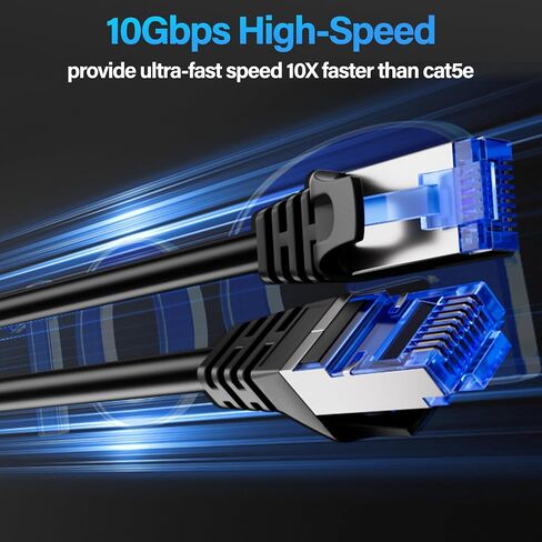 كابل Ethernet CAT6A محمي 10 جيجابت في الثانية 50 قدمًا ، كابل كابل Ethernet Cable محمي (F/UTP) ، كابل CAT6 مرن 28AWG CAT6 ، كابل شبكة 6A لتوفير الفضاء للخادم ، مركز البيانات ، الأسود in Kuwait