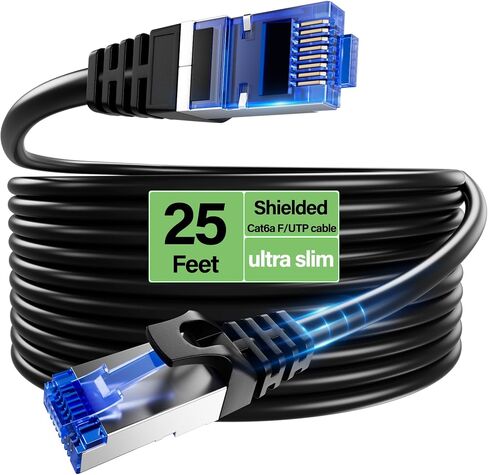 كابل Ethernet CAT6A محمي 10 جيجابت في الثانية 50 قدمًا ، كابل كابل Ethernet Cable محمي (F/UTP) ، كابل CAT6 مرن 28AWG CAT6 ، كابل شبكة 6A لتوفير الفضاء للخادم ، مركز البيانات ، الأسود in Kuwait