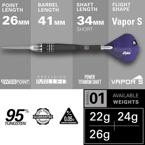 مجموعة سهام الهدف Phil Taylor Power 9-Five Gen 10 26G 95% Tungsten Swiss Point Steel Tip Darts in Kuwait