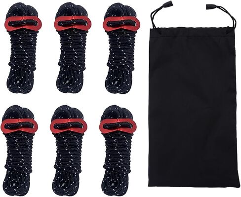 6 حزمة عاكس Guyline Tent Rope مع ضابط الألومنيوم ، مجموعة خيمة لخيمة التخييم وملحقات المشي لمسافات طويلة - 4 ملم سميكة وطول 4 أمتار in Kuwait