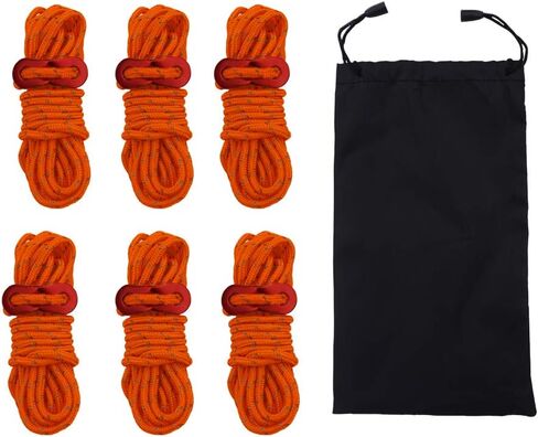 6 حزمة عاكس Guyline Tent Rope مع ضابط الألومنيوم ، مجموعة خيمة لخيمة التخييم وملحقات المشي لمسافات طويلة - 4 ملم سميكة وطول 4 أمتار in Kuwait