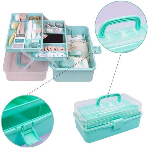 Craftelier - Storage and Organisation Case with 3 Trays, Latch and Handle for Scrapbooking and Other Craft Materials and Tools | Approx. Size 32 x 13.5 x 18.5 cm - Pink Colour in Saudi Arabia
