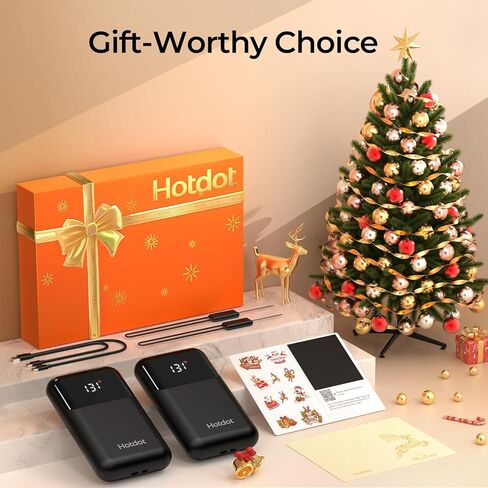 تدفئة اليدين قابلة لإعادة الشحن 2 حزمة ، 6400 مللي أمبير في الساعة تدفئة اليد الكهربائية مع بطارية LED وعرض درجة الحرارة ، 4 مستويات تسخين محمولة الجيب المحمولة للرجال ، النساء ، الصيد الأسود in Kuwait