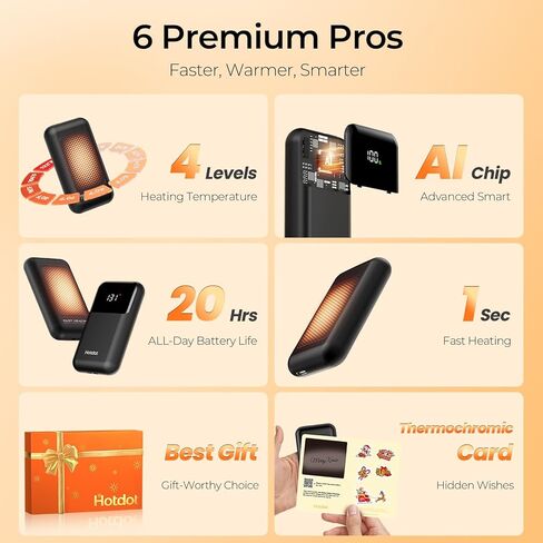 تدفئة اليدين قابلة لإعادة الشحن 2 حزمة ، 6400 مللي أمبير في الساعة تدفئة اليد الكهربائية مع بطارية LED وعرض درجة الحرارة ، 4 مستويات تسخين محمولة الجيب المحمولة للرجال ، النساء ، الصيد الأسود in Kuwait