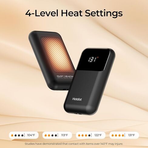 تدفئة اليدين قابلة لإعادة الشحن 2 حزمة ، 6400 مللي أمبير في الساعة تدفئة اليد الكهربائية مع بطارية LED وعرض درجة الحرارة ، 4 مستويات تسخين محمولة الجيب المحمولة للرجال ، النساء ، الصيد الأسود in Kuwait