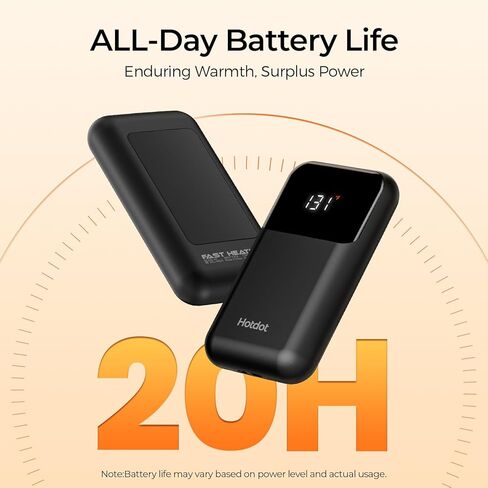 تدفئة اليدين قابلة لإعادة الشحن 2 حزمة ، 6400 مللي أمبير في الساعة تدفئة اليد الكهربائية مع بطارية LED وعرض درجة الحرارة ، 4 مستويات تسخين محمولة الجيب المحمولة للرجال ، النساء ، الصيد الأسود in Kuwait