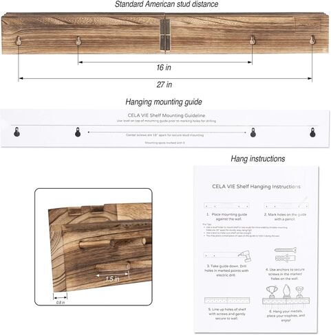 Medal Hanger Display - 22 Pegs, 2.5 ft., Wooden Display Shelf, Easy Installation, Wall Mount with Stud Anchors, Grooved Shelf for Trophy and Medals, Natural Wood Color in Saudi Arabia