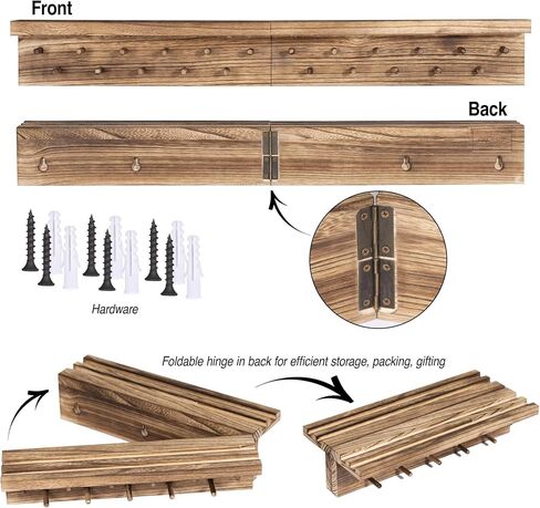 Medal Hanger Display - 22 Pegs, 2.5 ft., Wooden Display Shelf, Easy Installation, Wall Mount with Stud Anchors, Grooved Shelf for Trophy and Medals, Natural Wood Color in Saudi Arabia