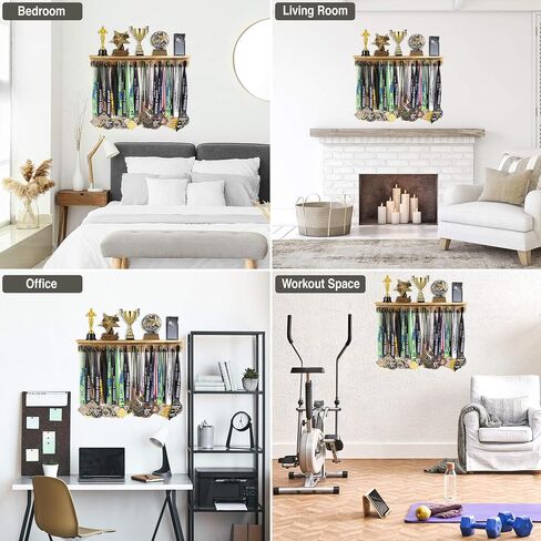 Medal Hanger Display - 22 Pegs, 2.5 ft., Wooden Display Shelf, Easy Installation, Wall Mount with Stud Anchors, Grooved Shelf for Trophy and Medals, Natural Wood Color in Saudi Arabia