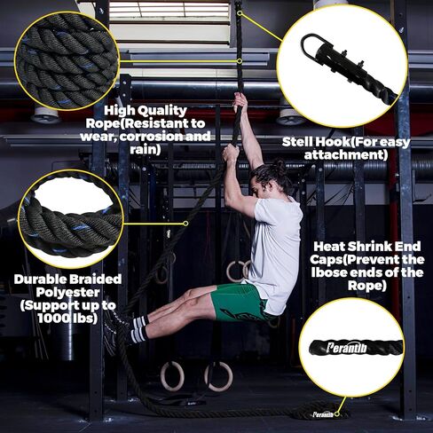 100% Polyester Climbing Rope with Hooks - Heavy Duty 1000LBS Load Capacity, 1.5inch Diameter, 10,15,20,25,30,50ft Length for Outdoor Rock Climbing, Rescue & Escape (20ft) in Kuwait