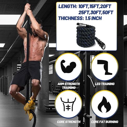 100% Polyester Climbing Rope with Hooks - Heavy Duty 1000LBS Load Capacity, 1.5inch Diameter, 10,15,20,25,30,50ft Length for Outdoor Rock Climbing, Rescue & Escape (20ft) in Kuwait