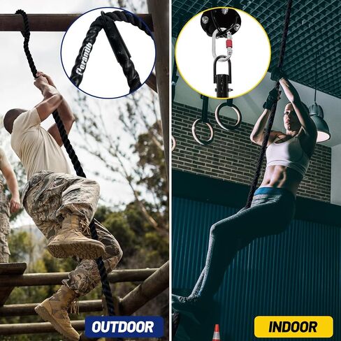 100% Polyester Climbing Rope with Hooks - Heavy Duty 1000LBS Load Capacity, 1.5inch Diameter, 10,15,20,25,30,50ft Length for Outdoor Rock Climbing, Rescue & Escape (20ft) in Kuwait