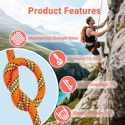 10.5mm Climbing Rope,Static Rock Climbing Rope for Escape Rope Ice Climbing Equipment Fire Rescue Parachute in Kuwait