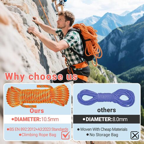 10.5mm Climbing Rope,Static Rock Climbing Rope for Escape Rope Ice Climbing Equipment Fire Rescue Parachute in Kuwait