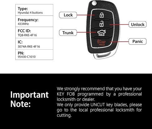 استبدال لعام 2015 2016 2017 Hyundai Sonata Key FOB التحكم عن بعد TQ8-RKE-4F16 4 أزرار 433MHz in Kuwait