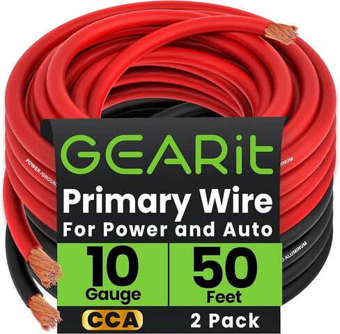 GEERIT 10 GAUGE WIRE (50 قدمًا لكل منهما - أسود/أحمر) CLAD CLAD Aluminium CCA - طاقة السيارات الأولية/الأرض لكابل البطارية ، صوت السيارة ، تسخير مقطورة ، كهربائي - 100 قدم إجمالي 10GA AWG سلك in Saudi Arabia