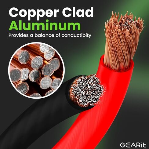 GEERIT 10 GAUGE WIRE (50 قدمًا لكل منهما - أسود/أحمر) CLAD CLAD Aluminium CCA - طاقة السيارات الأولية/الأرض لكابل البطارية ، صوت السيارة ، تسخير مقطورة ، كهربائي - 100 قدم إجمالي 10GA AWG سلك in Saudi Arabia