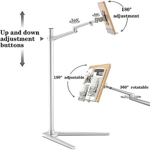 Reading Shelf Floor-Standing, V-Shaped Weighted Base Stand with 360-degree Rotatable Aluminum Arm, Recipe Book Holder Stand for Kitchen in Saudi Arabia