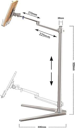 Reading Shelf Floor-Standing, V-Shaped Weighted Base Stand with 360-degree Rotatable Aluminum Arm, Recipe Book Holder Stand for Kitchen in Saudi Arabia