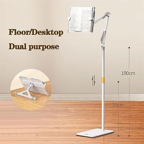Adjustable Height Reading Shelf Floor-Standing, Rolling Lectern Stand, Portable Folding Music Stand Book Holder, Sturdy Metal Base in Saudi Arabia