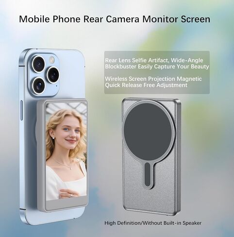 شاشة شاشة Selfie اللاسلكية لشاشة iPhone Magnetic Mount Vlog Live Stream الخلفية الخلفية الكاميرا اللاسلكية مع التحكم عن بُعد ، متوافق مع iPhone Samsung Galaxy ، وأكثر (أبيض) in Saudi Arabia