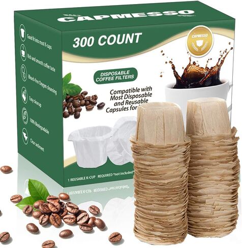 CAPMESSO Disposable Coffee Paper Filters Replacement Kerig Filter Compatible with Reusable Single Serve Pods Keurig Coffee Maker-300 Count (Natural) in Saudi Arabia