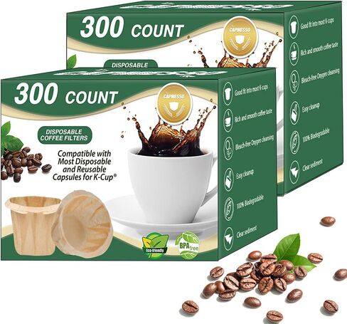 CAPMESSO Disposable Coffee Paper Filters Replacement Kerig Filter Compatible with Reusable Single Serve Pods Keurig Coffee Maker-300 Count (Natural) in Saudi Arabia